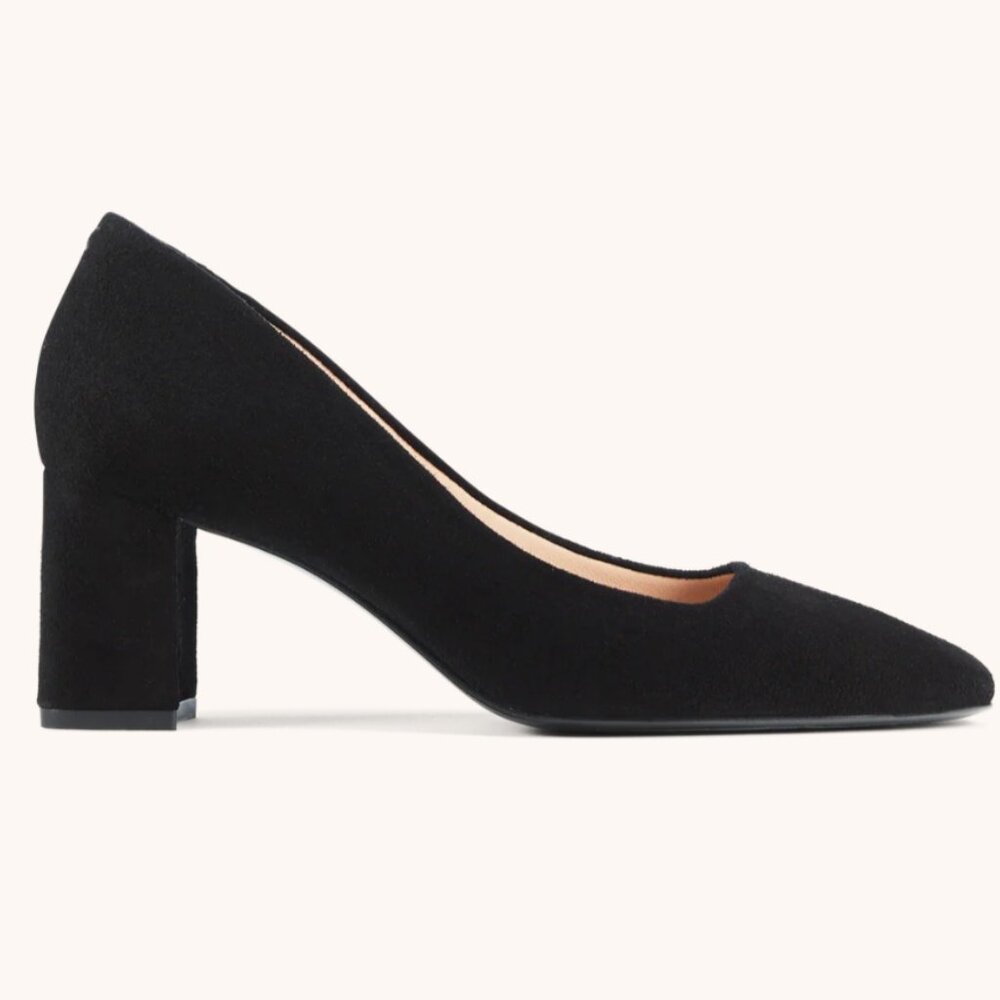 INEZ Clara Kid Suede Block Heel Pumps | Black | Size 10.5 | Re-soled - Picture 4 of 14